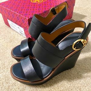 Tory Burch black Selby 120mm wedge size 6